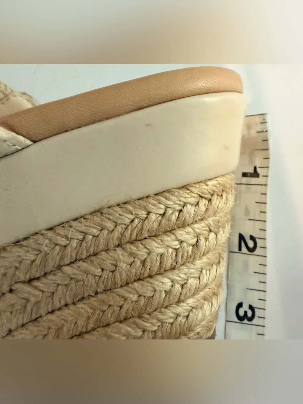 UGG Adriana Leather Jute Wedge Platform Sandals - Horchata Beige - Size 9